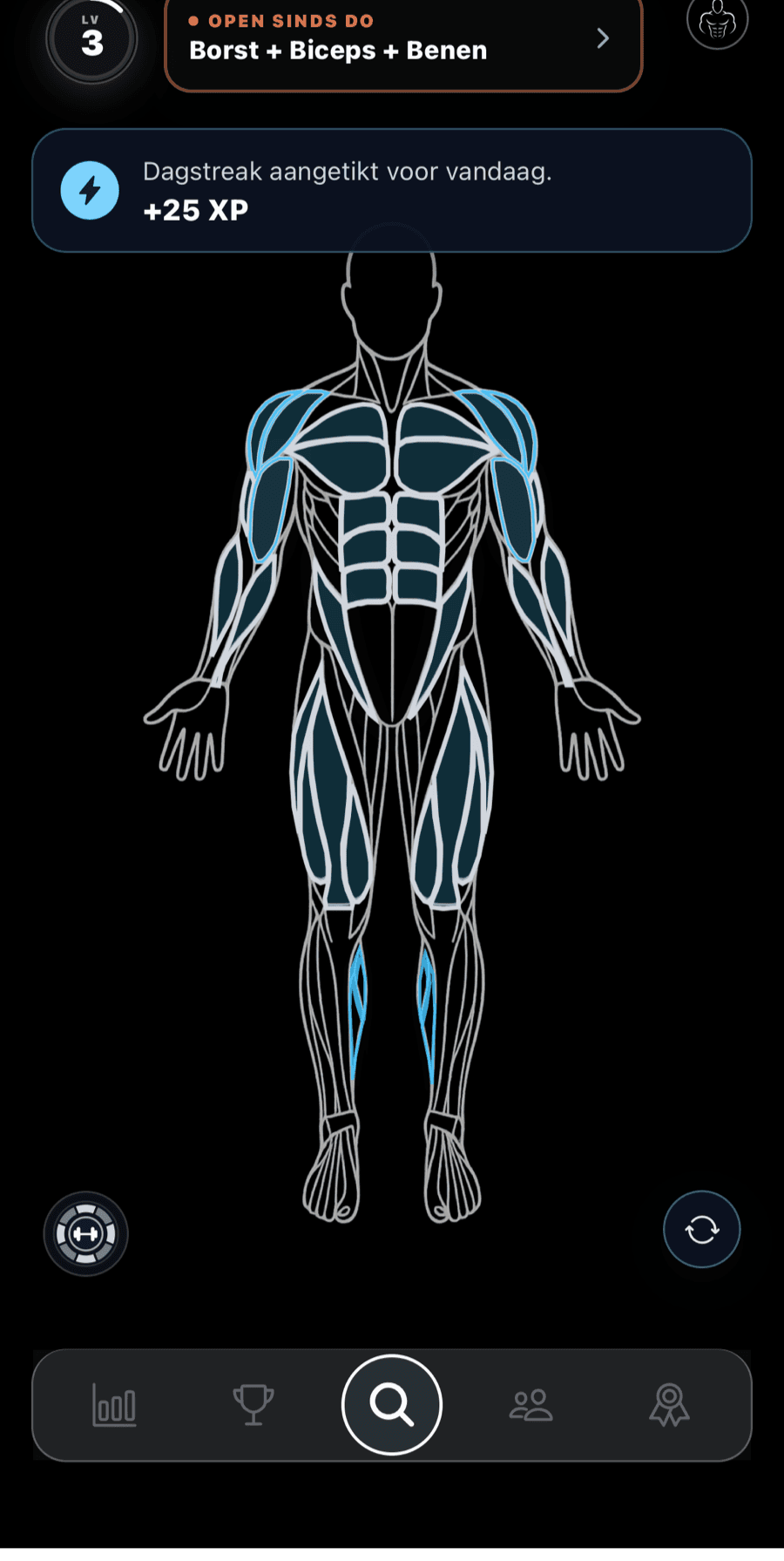MyMuscle screen showing the interactive muscle map